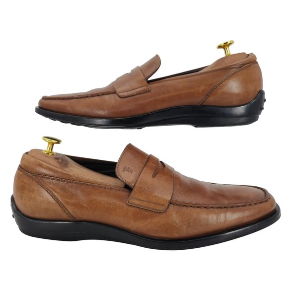 Tods Italy Mens Size 9.5 Light Brown Leather Dress Casual Shoes Penny Loafers - Picture 5 of 11